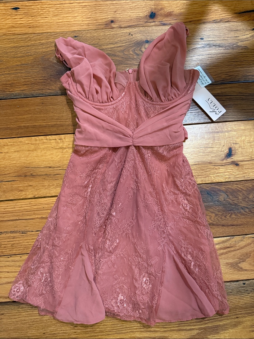 Oh Polly Dusty Rose Lace & Chiffon Mini Dress